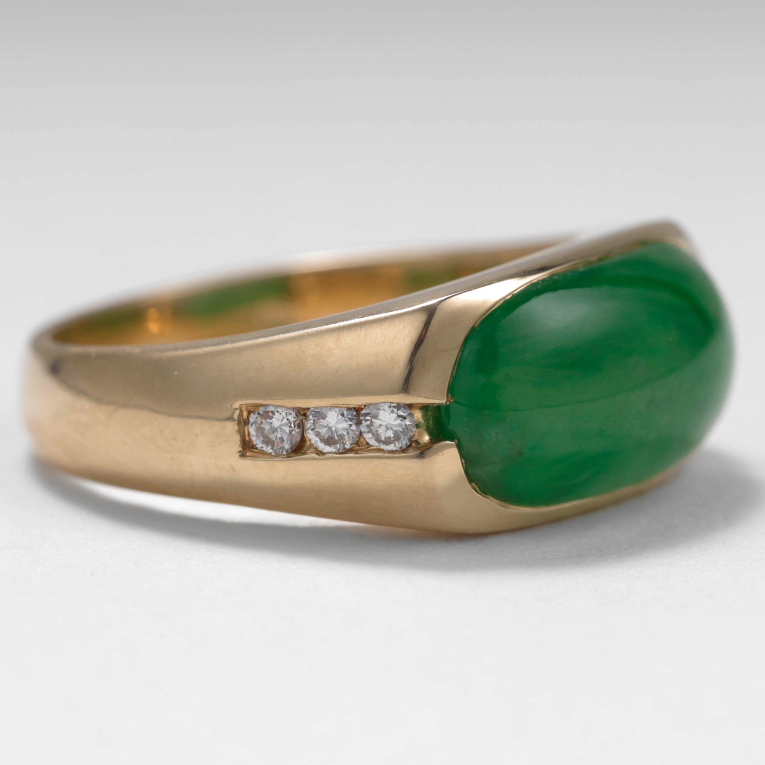 Women's or Men's Jadeite Jade Ring with Diamonds Certified Untreated Emerald Green For Sale