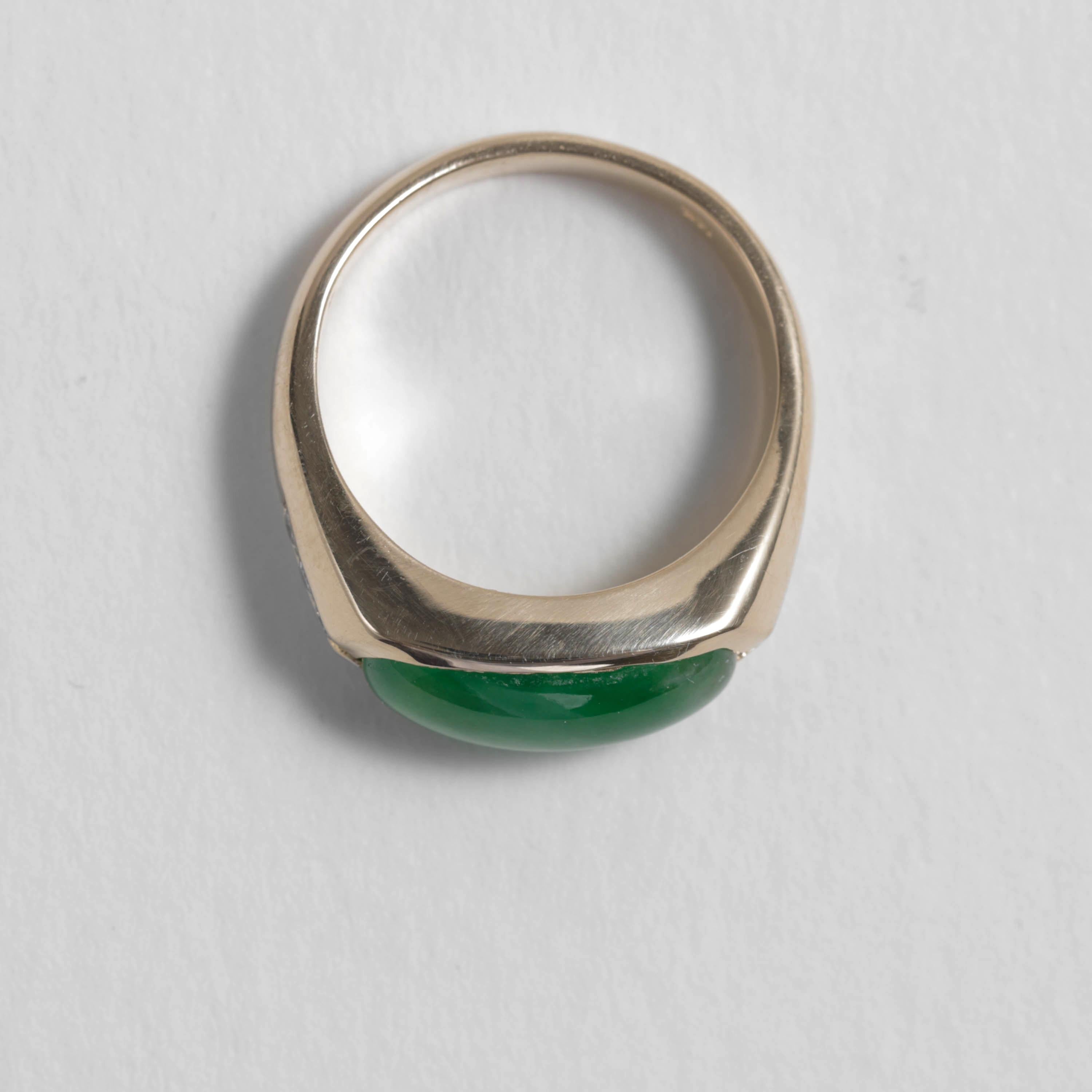 Jadeite Jade Ring with Diamonds Certified Untreated Emerald Green For Sale 3