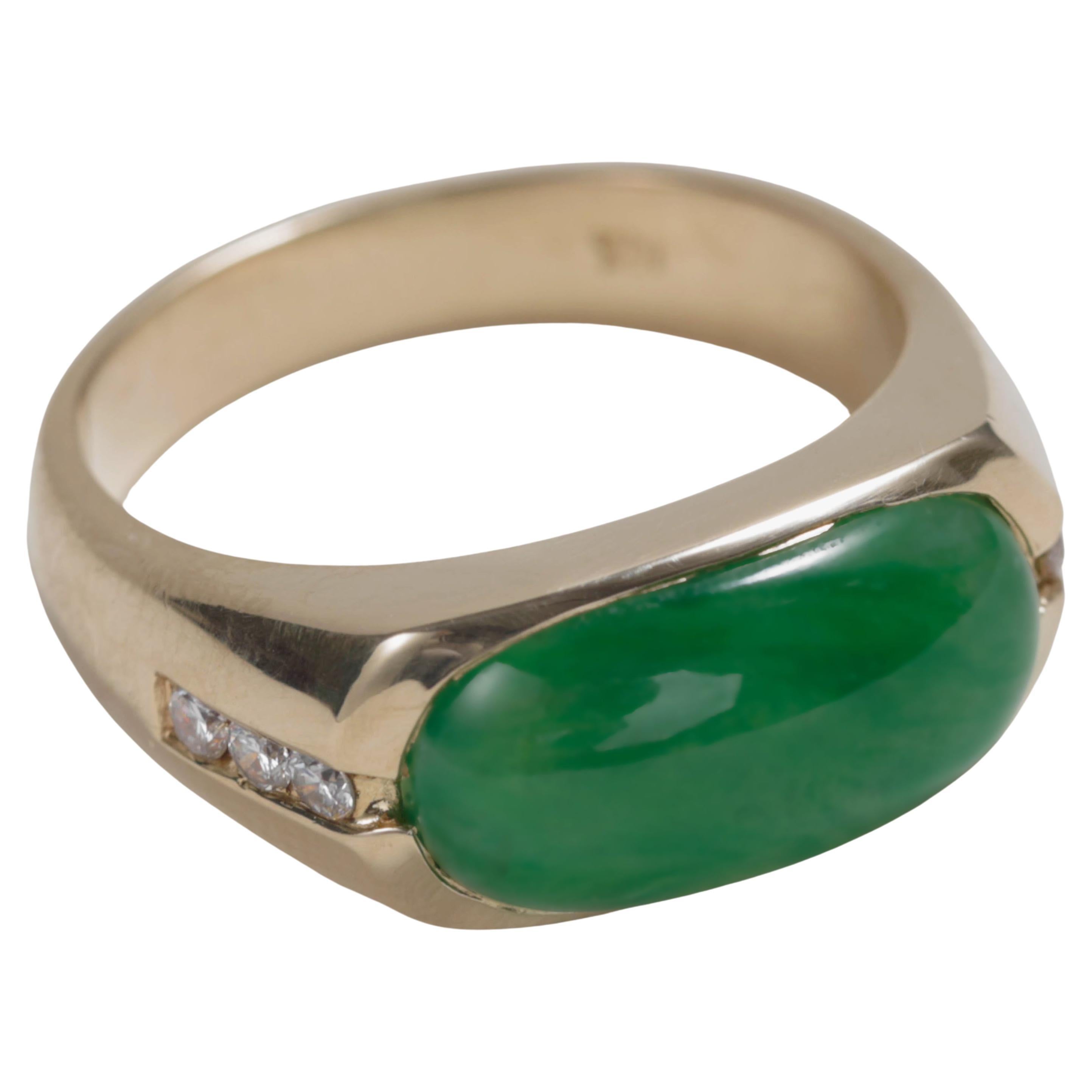Jadeite Jade Ring with Diamonds Certified Untreated Emerald Green For Sale