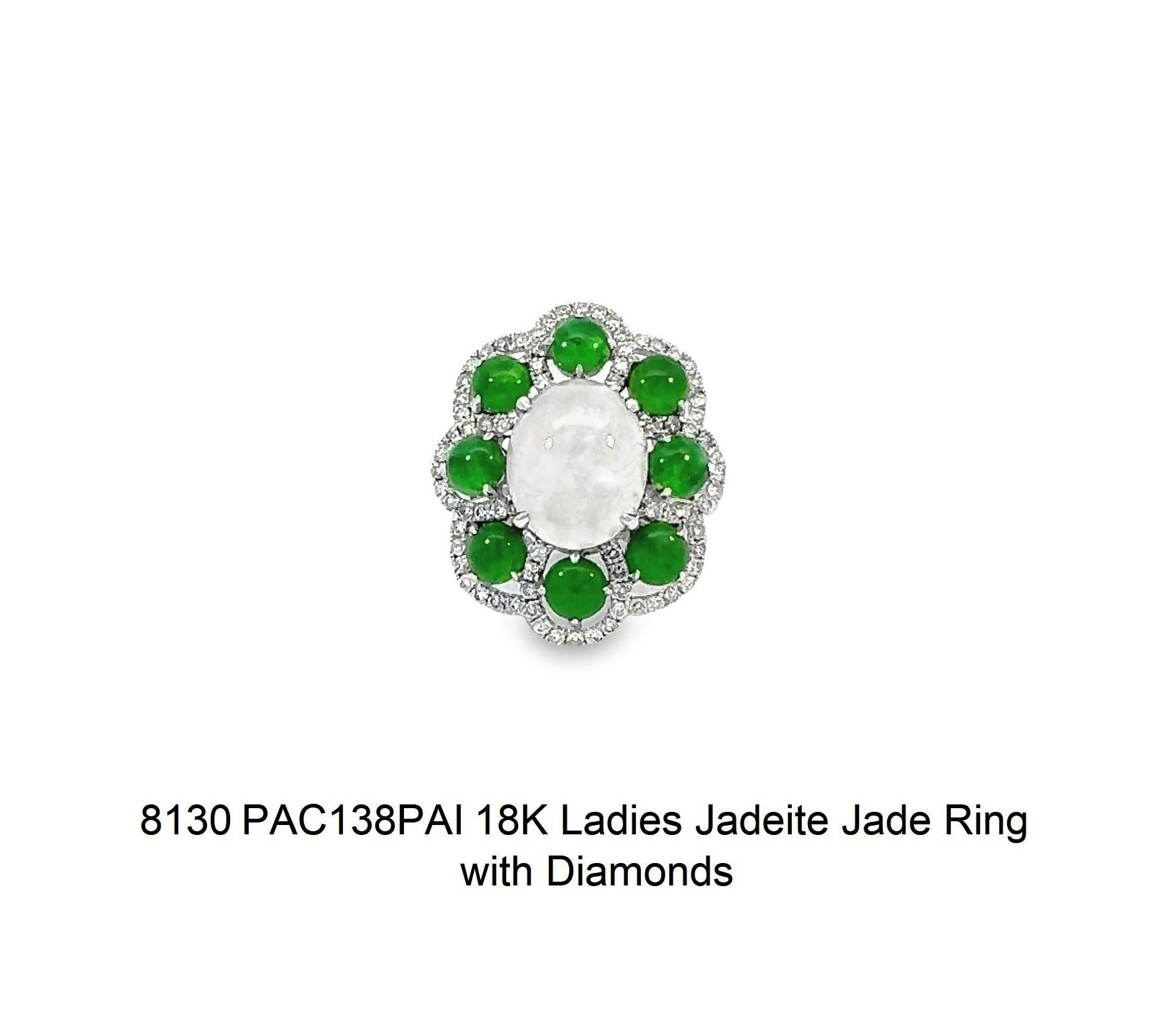 Oval Cut Jadeite Jade Ring with Diamonds in 18K Gold For Sale