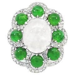 Jadeite Jade Ring with Diamonds in 18K Gold