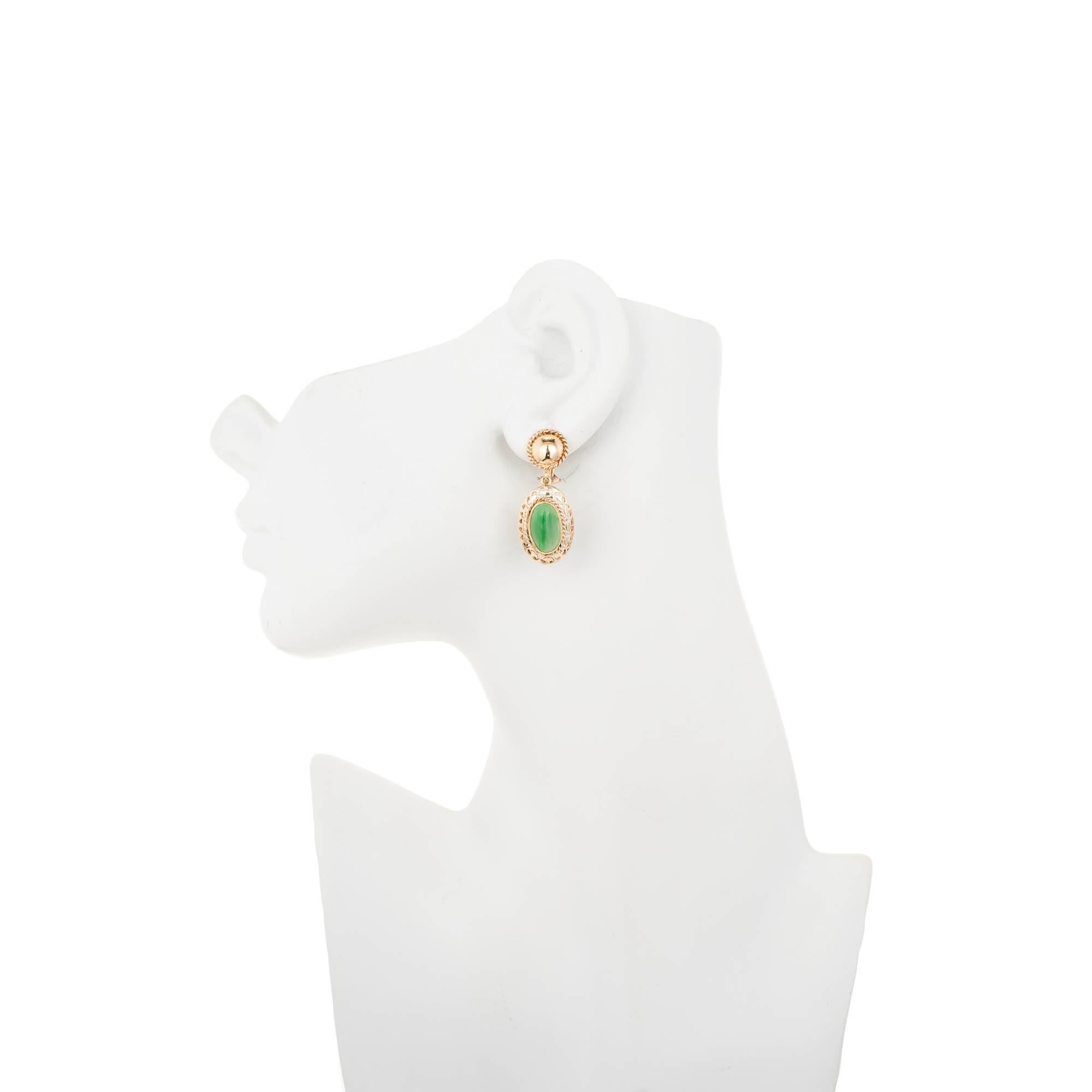 GIA Certified Art Deco Jadeite Jade Rose Gold Clip Post Dangle Earrings For Sale 1