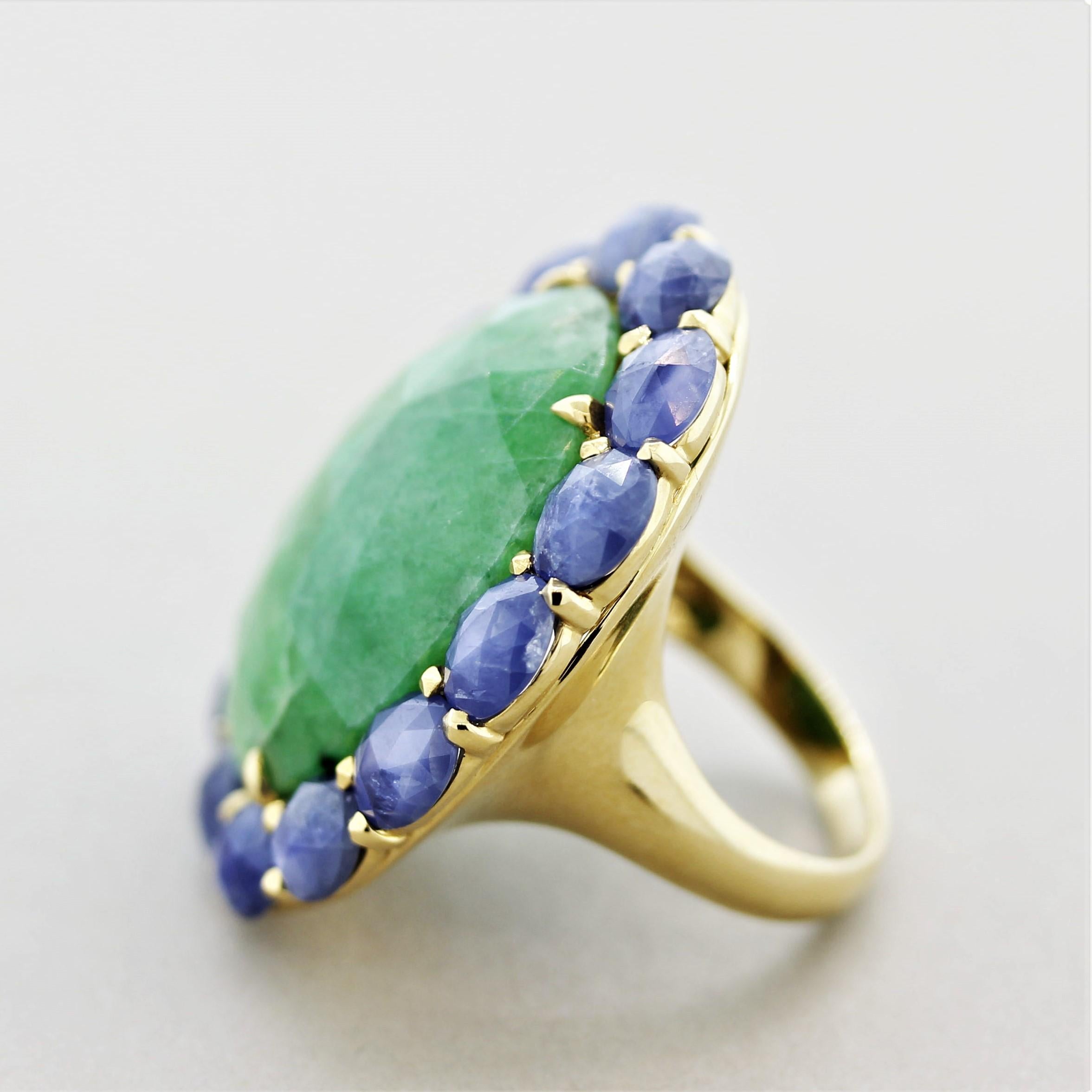 Women's Jadeite Jade Sapphire Gold Cocktail Ring