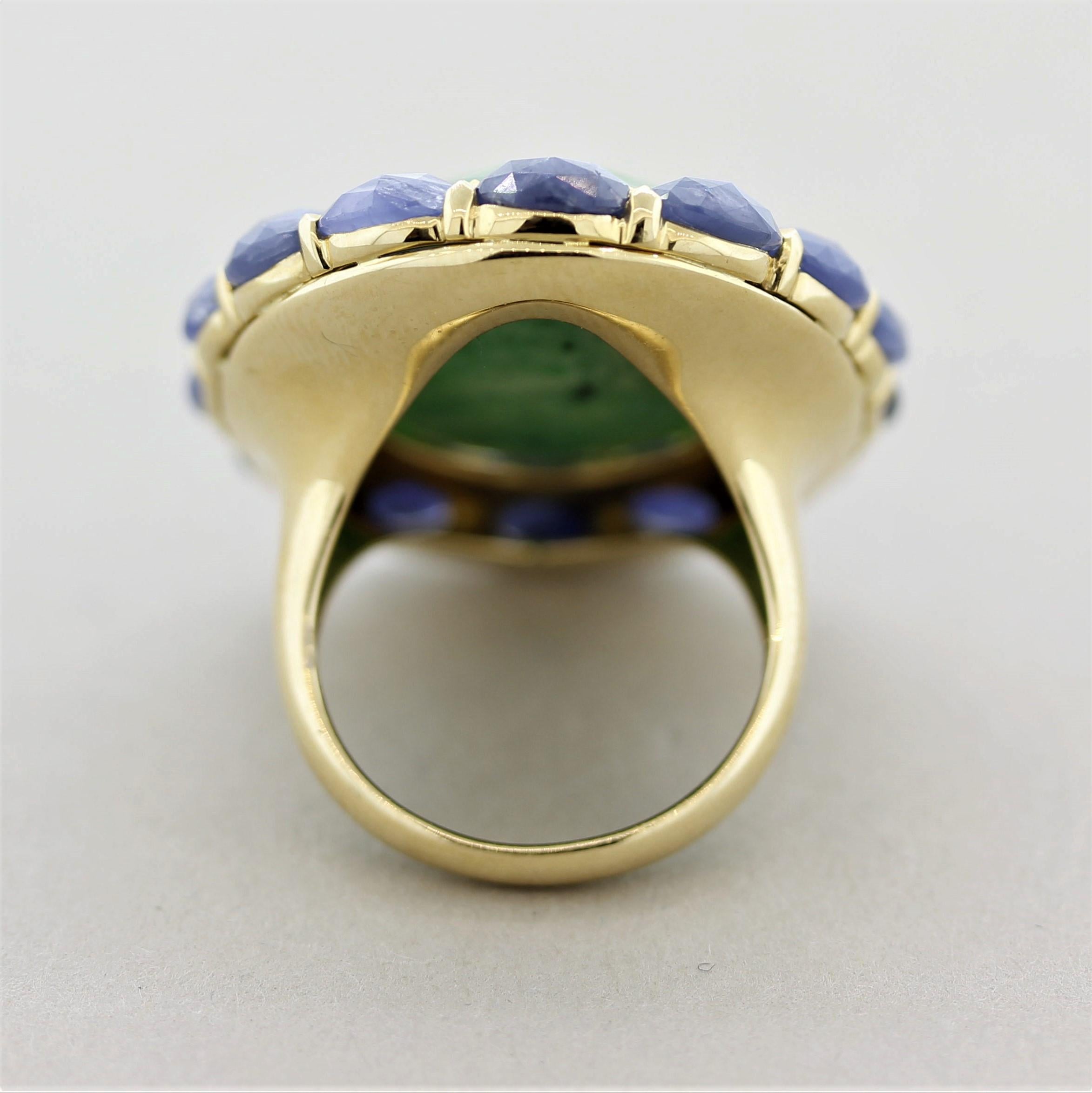 Jadeite Jade Sapphire Gold Cocktail Ring 1