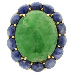 Jadeite Jade Sapphire Gold Cocktail Ring