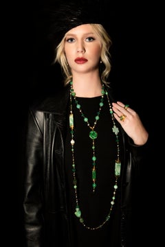 Jadeite, Jade, Tahitian Pearl and Multi Gem 18 Karat Gold Statement Necklace