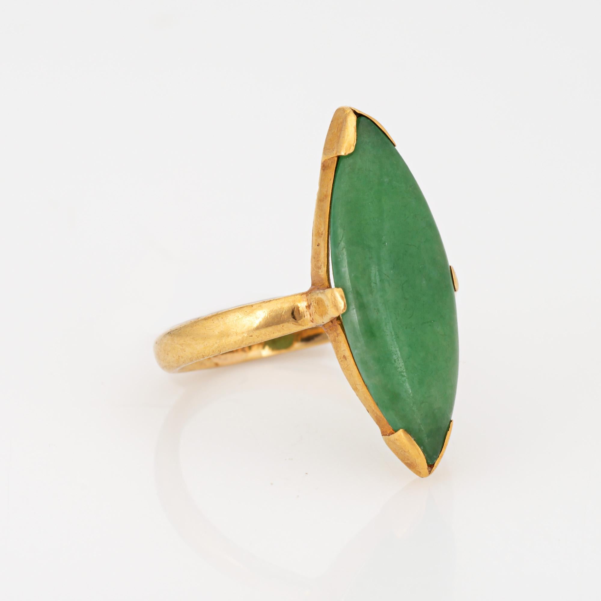 Modern Jadeite Navette Ring Vintage 22k Yellow Gold Jade Cocktail Jewelry Sz 5.5