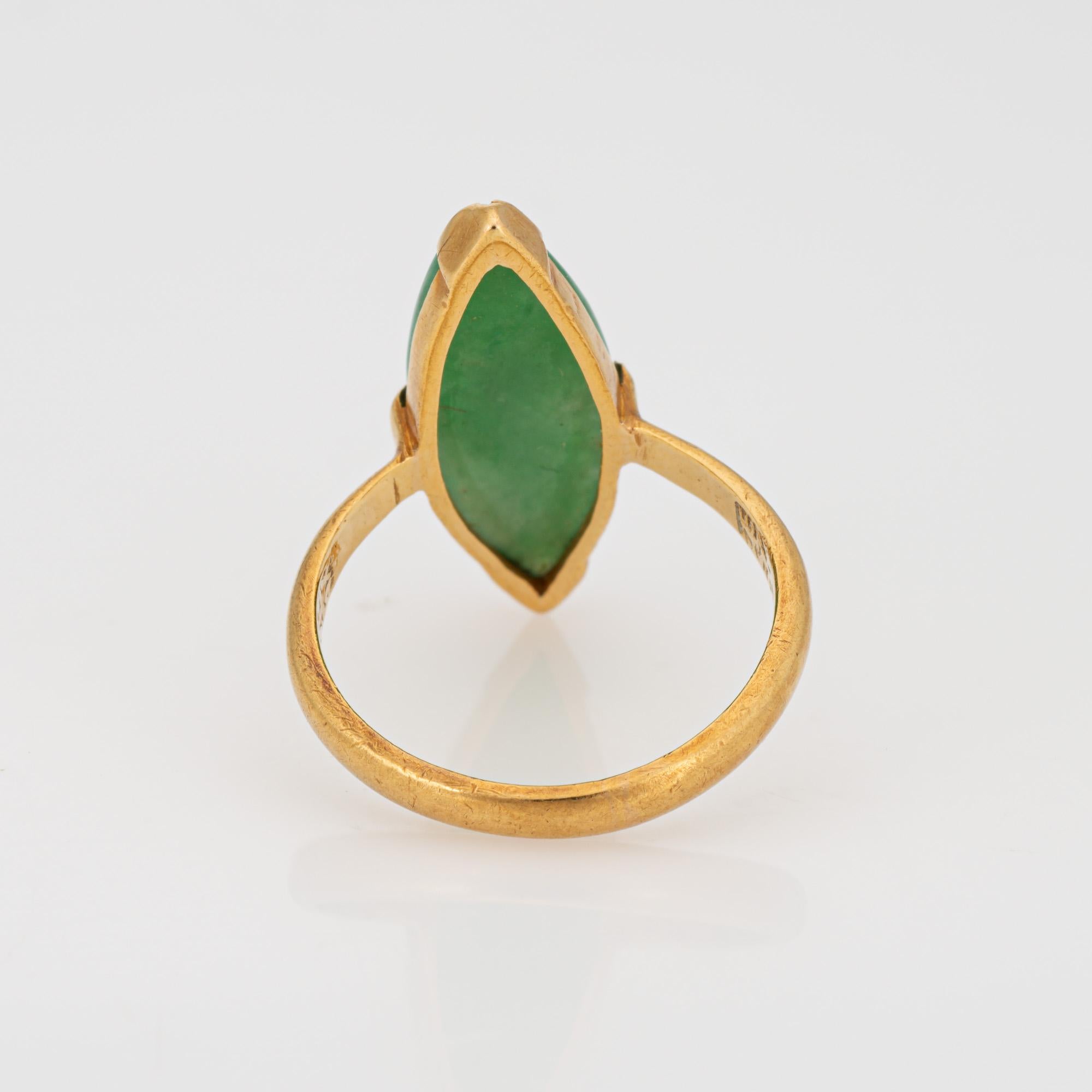Jadeite Navette Ring Vintage 22k Yellow Gold Jade Cocktail Jewelry Sz 5.5 In Good Condition In Torrance, CA