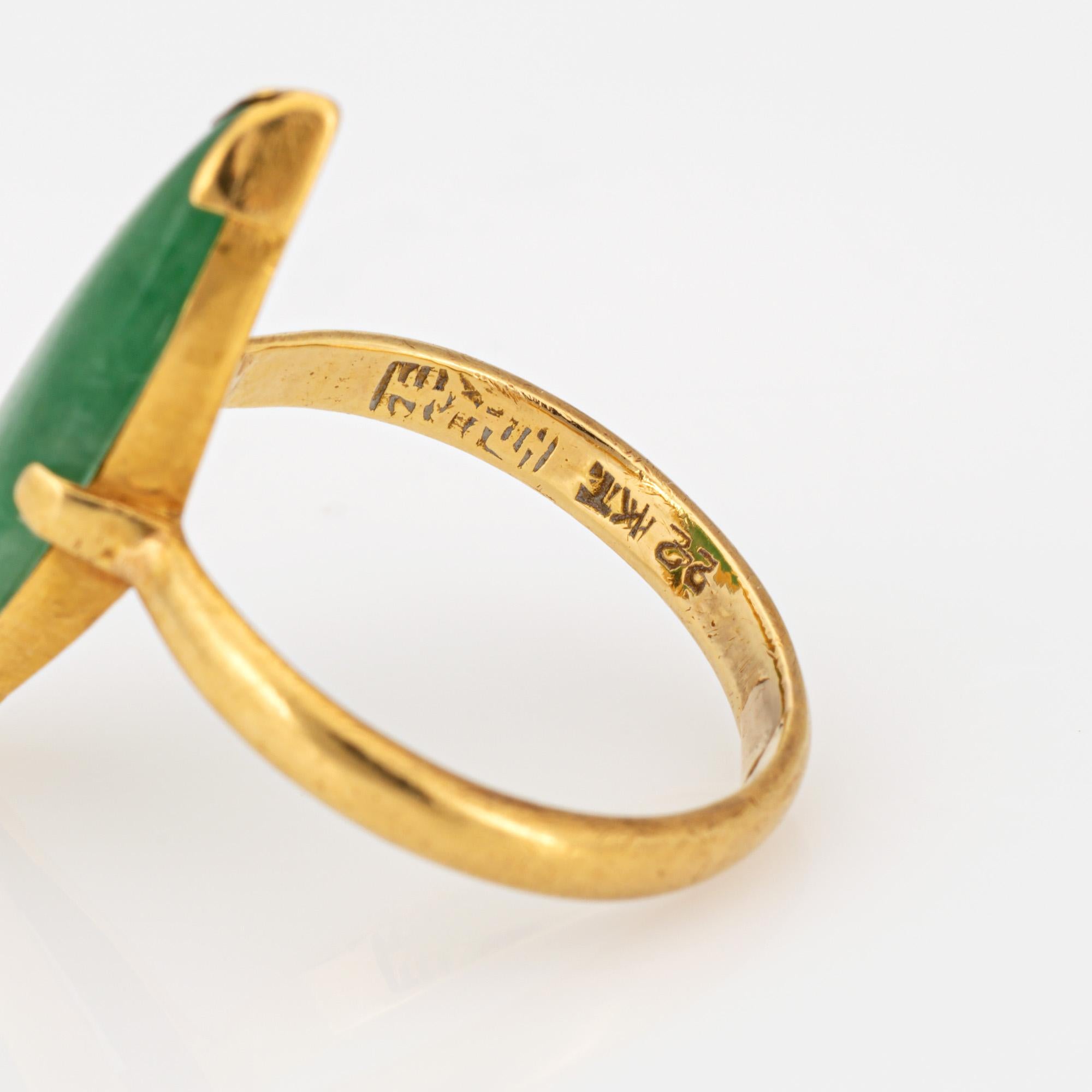 Jadeite Navette Ring Vintage 22k Yellow Gold Jade Cocktail Jewelry Sz 5.5 1