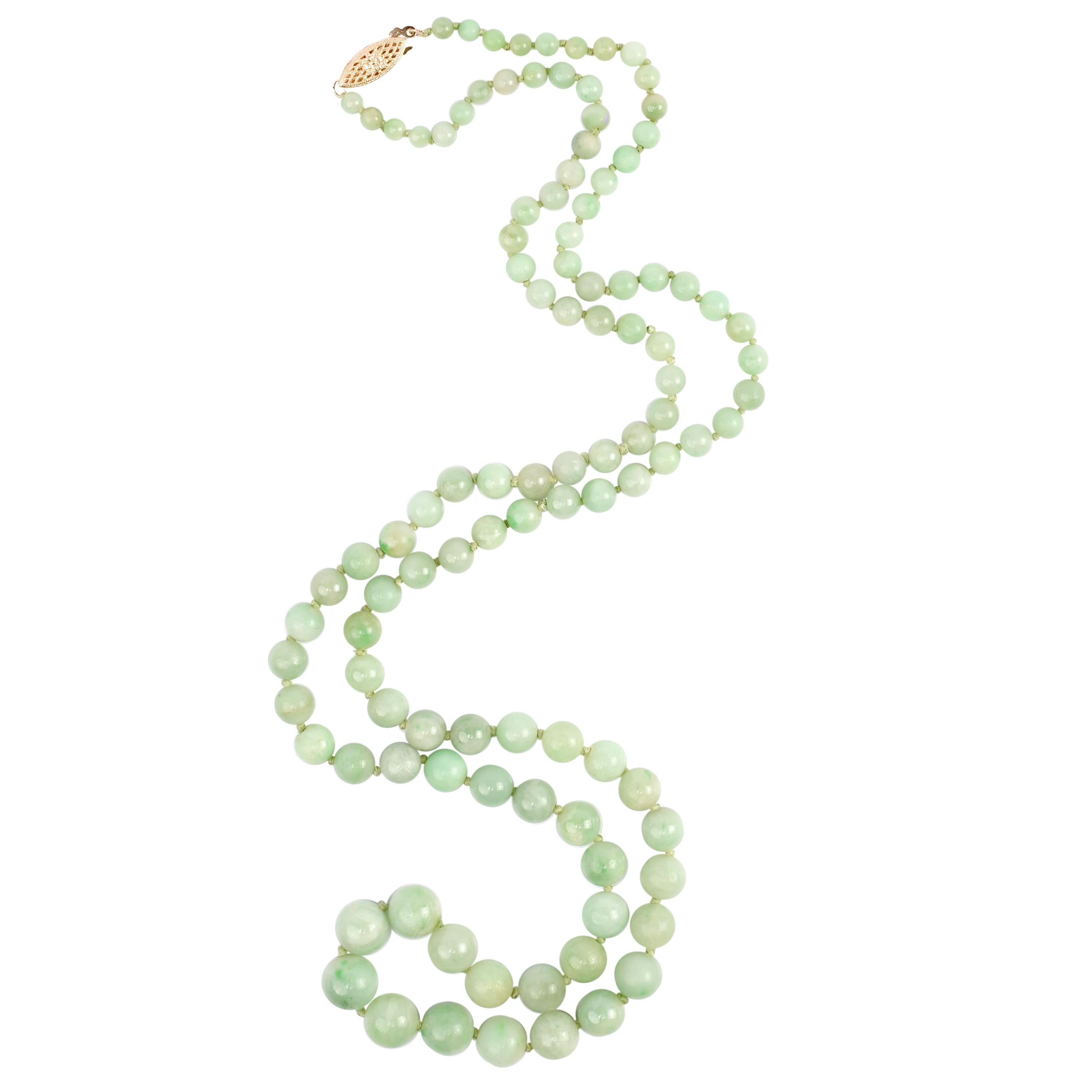 Art Deco Light Apple Green Jade Necklace Certified Untreated at 1stDibs