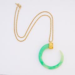 Jadeite Resin Curved Horn Pendant Statement Necklace By Kenneth Jay Lane, 1970s