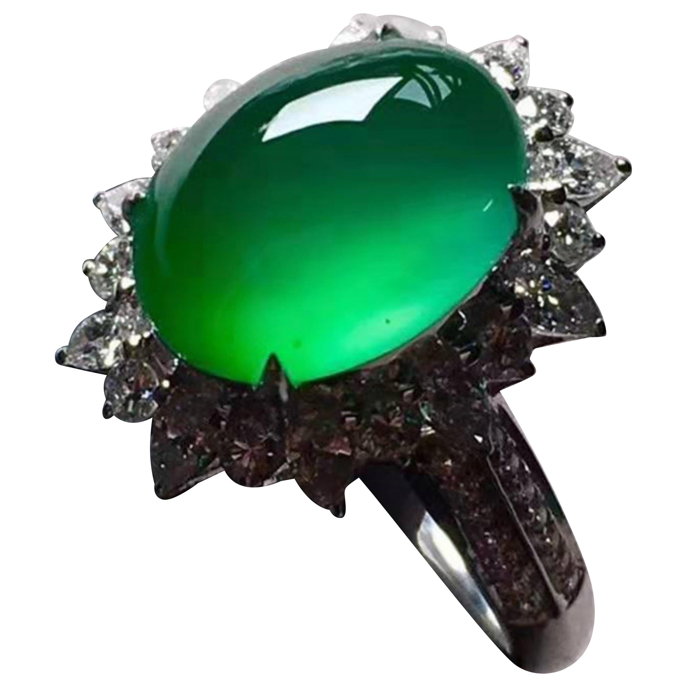 Jadeite Ring Diamond Ring 18k Karat White Gold