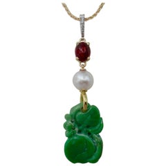 Jadeite Ruby Akoya Pearl Diamond Pendant