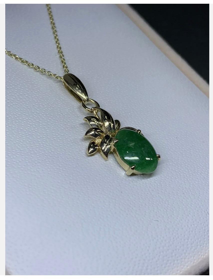 Jadeite Solitaire Pendant Necklace 18ct Yellow Gold 18 Inches 3.3g For Sale 6