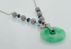 Jadeite, Diamond, Ruby and Sapphire Necklace