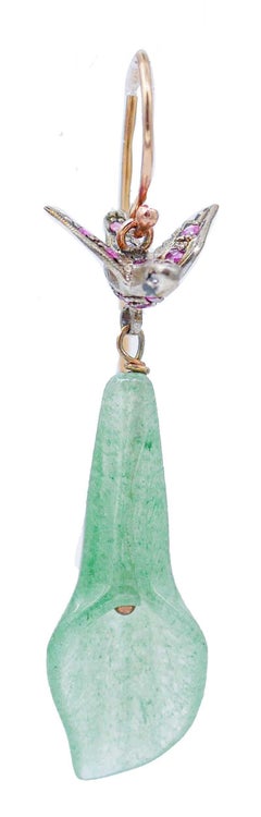 Jade, Rubies, Diamonds, Rose Gold and Silver Retrò Earrings.