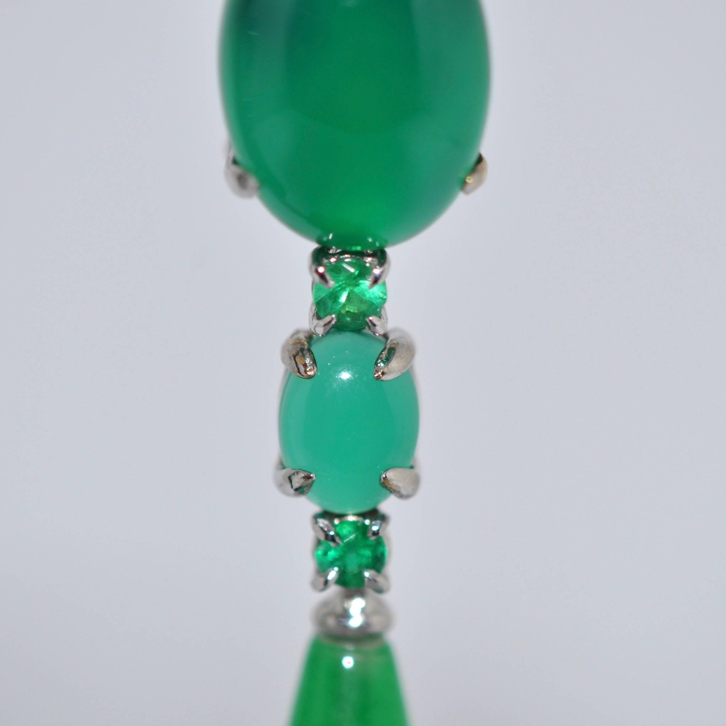 Women's Jades, Agates and Emeralds Black Gold Chandelier Earrings
