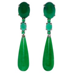 Jades, Agates and Emeralds on White Gold Chandelier Earrings