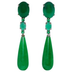 Jaden:: Achate und Smaragde auf Weißgold-Kronleuchter-Ohrringen