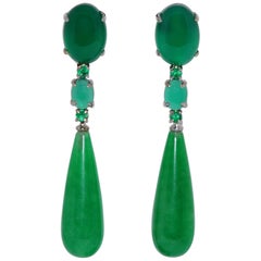 Jades, Agates and Emeralds White Gold Chandelier Earrings