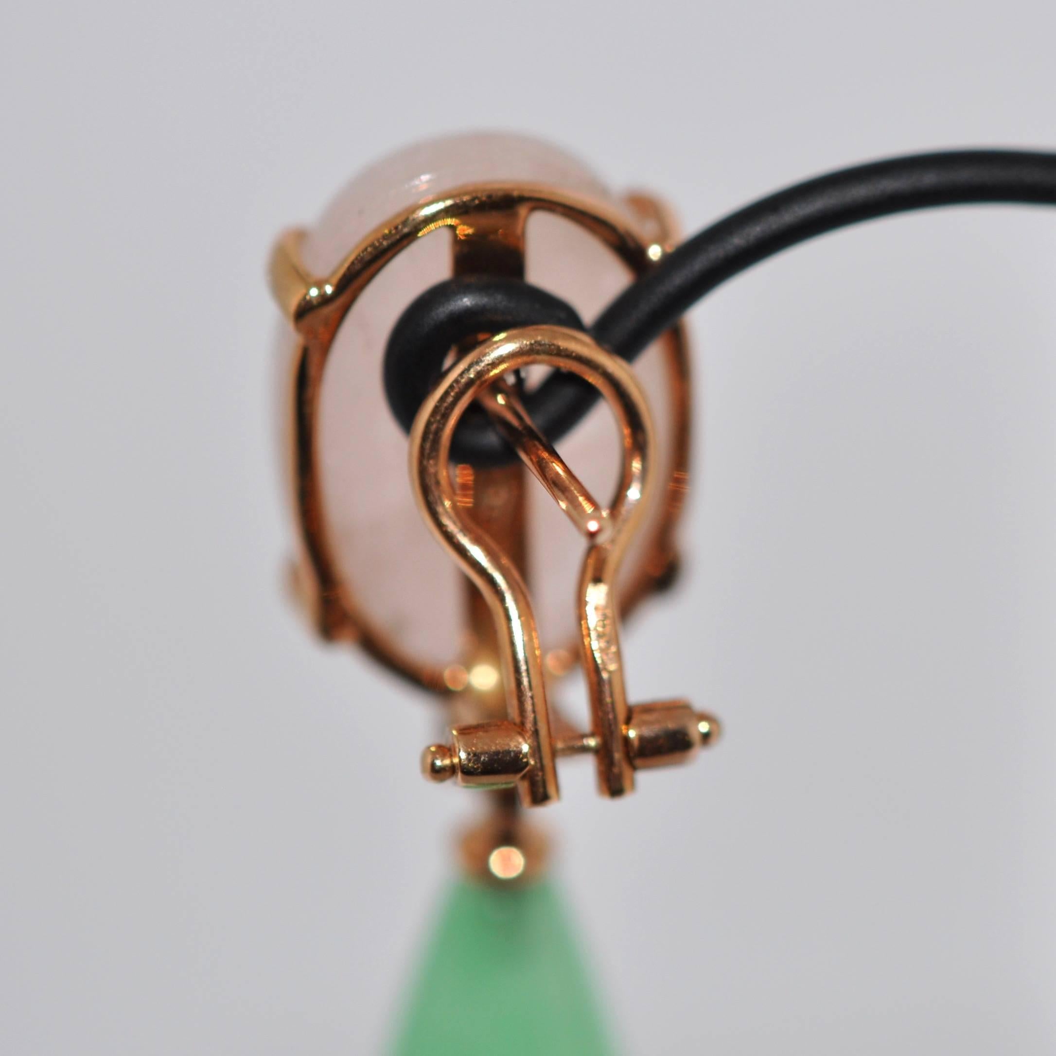 Jades, Morganites and Sapphires Rose Gold Chandelier Earrings 1