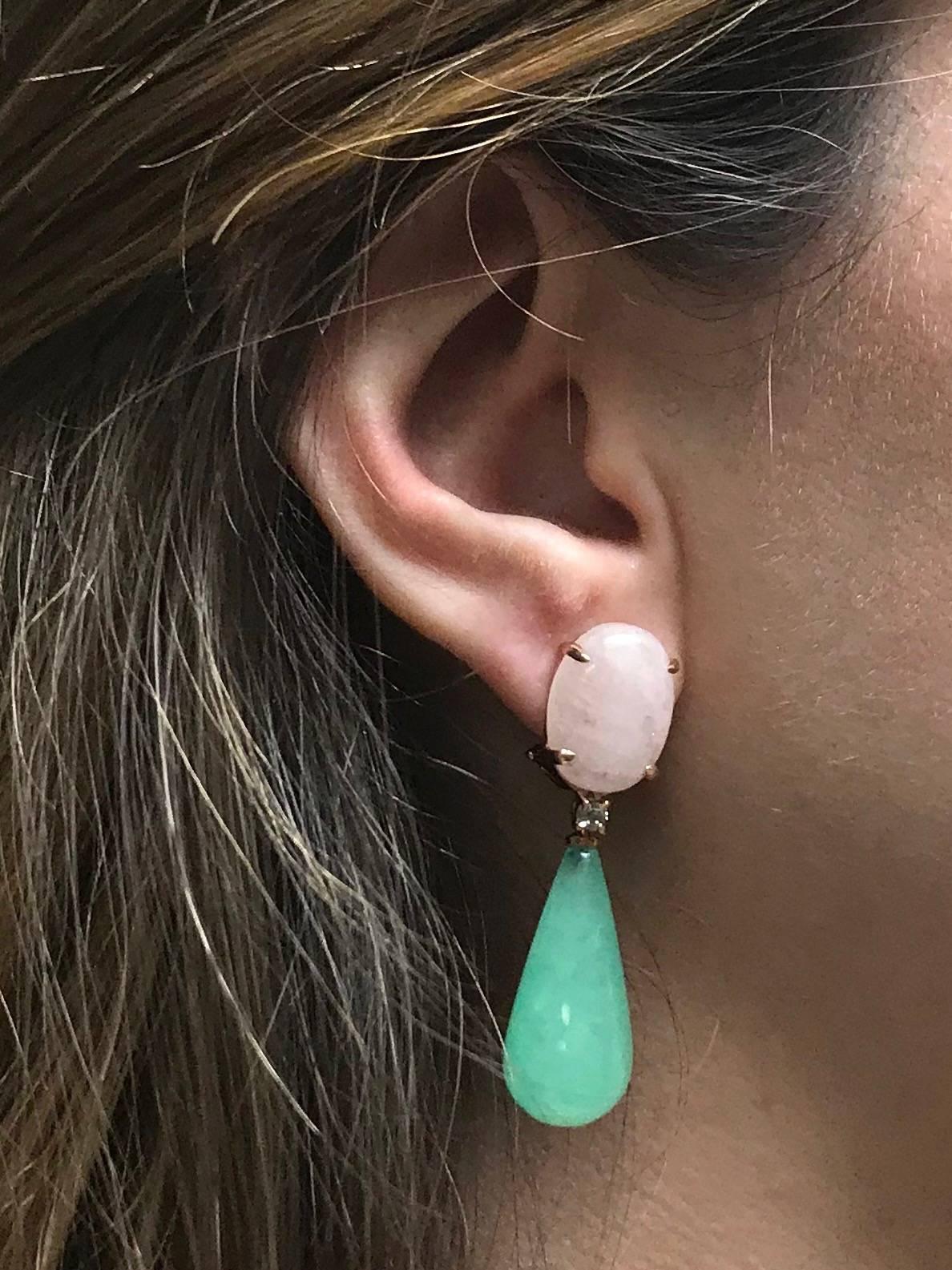Jades, Morganites and Sapphires Rose Gold Chandelier Earrings 2