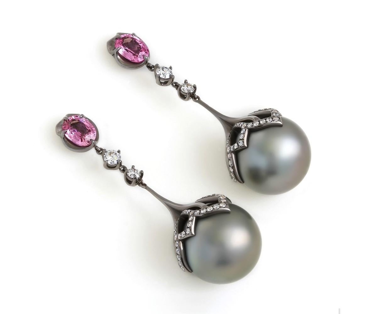 Oval Cut Jado Black Swan Earrings For Sale