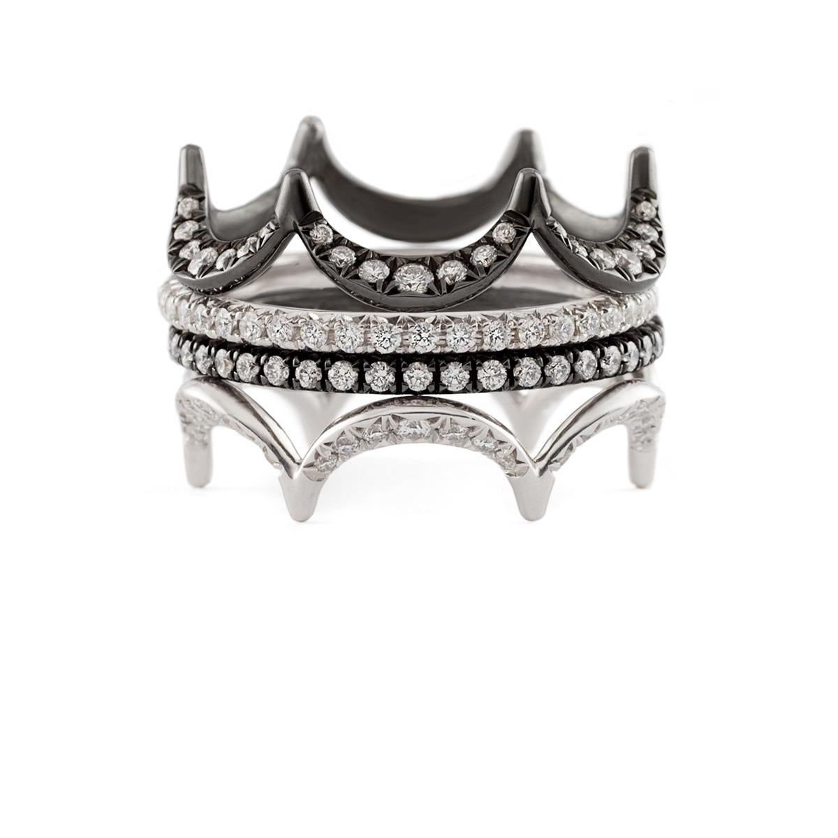 For Sale:  Jado Crown Ebony & Ivory Quartet Stackable Rings 3