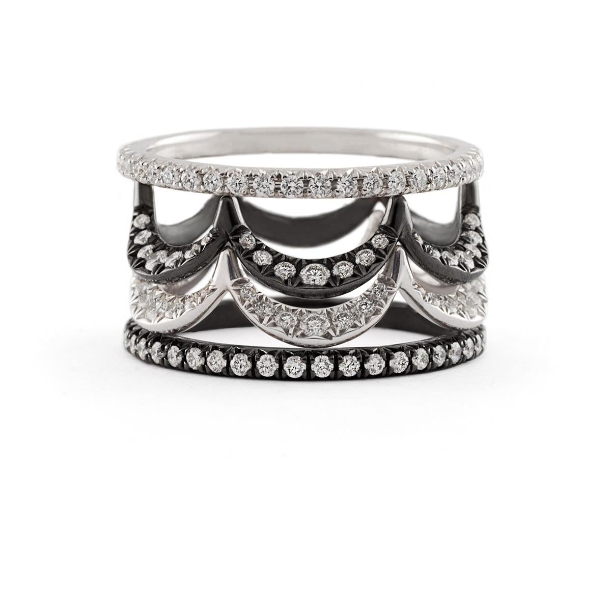 For Sale:  Jado Crown Ebony & Ivory Quartet Stackable Rings 4