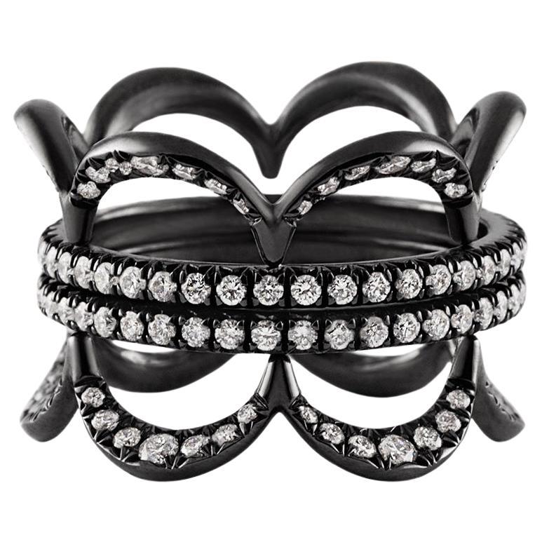 Jado Crown Ebony Quartet Stackable Rings