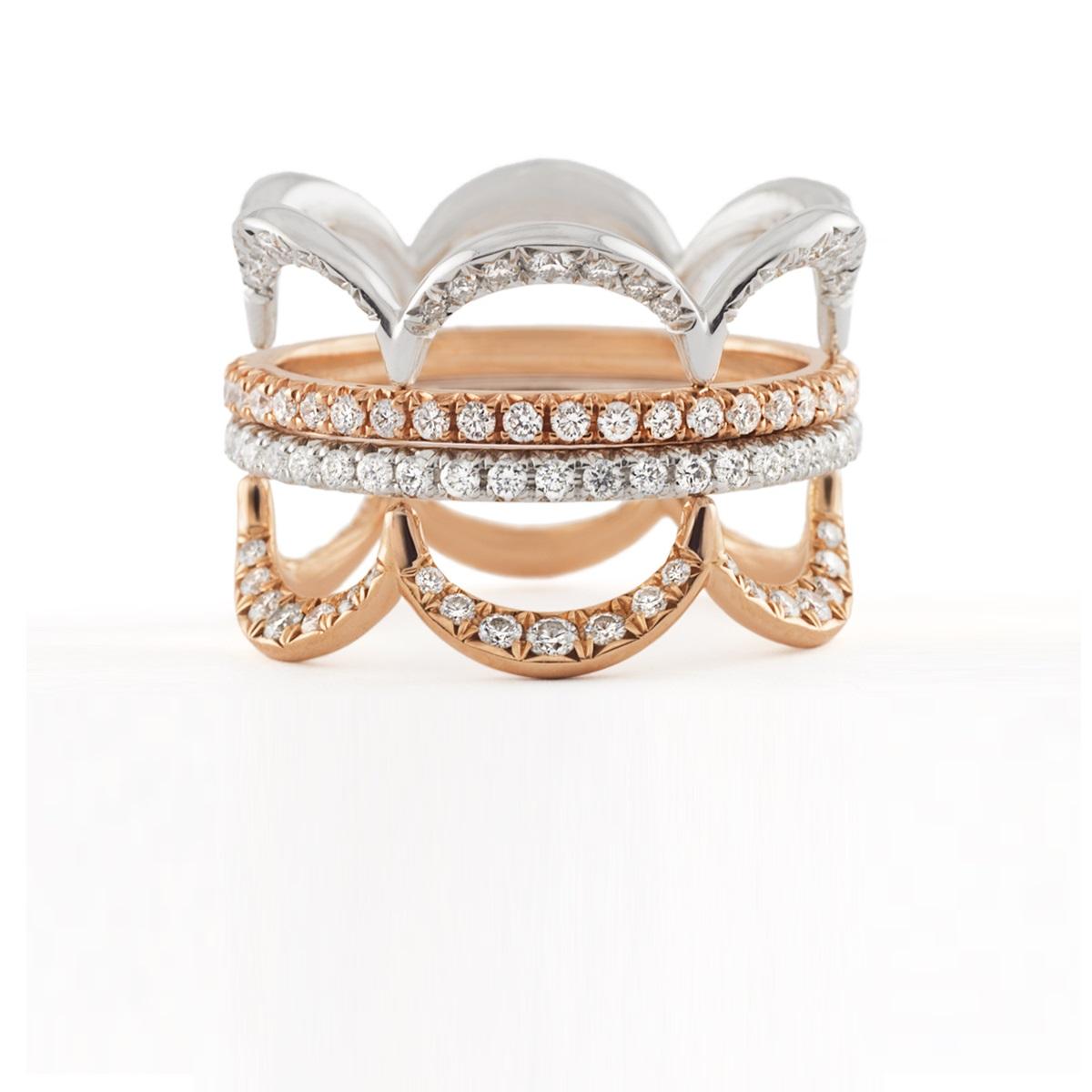 For Sale:  Jado Crown Luminosity & Rose Quartet Stackable Rings 3