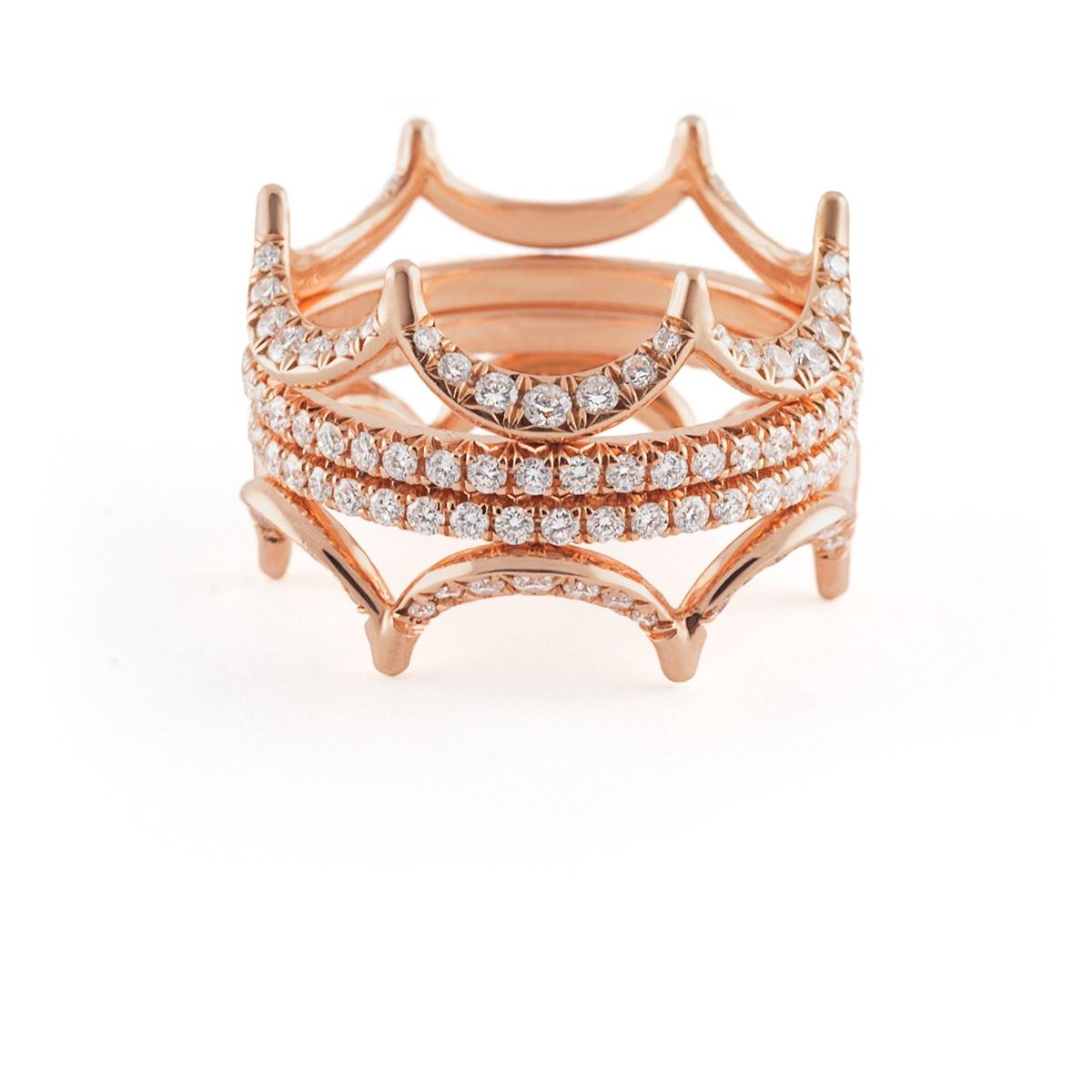 For Sale:  Jado Crown Rose Provence Quartet Stackable Rings 3