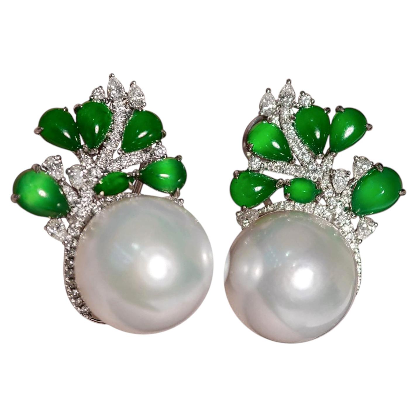 【Jādora】 PSL Certified Verdant Symphony Venus South Sea Pearl Earrings For Sale