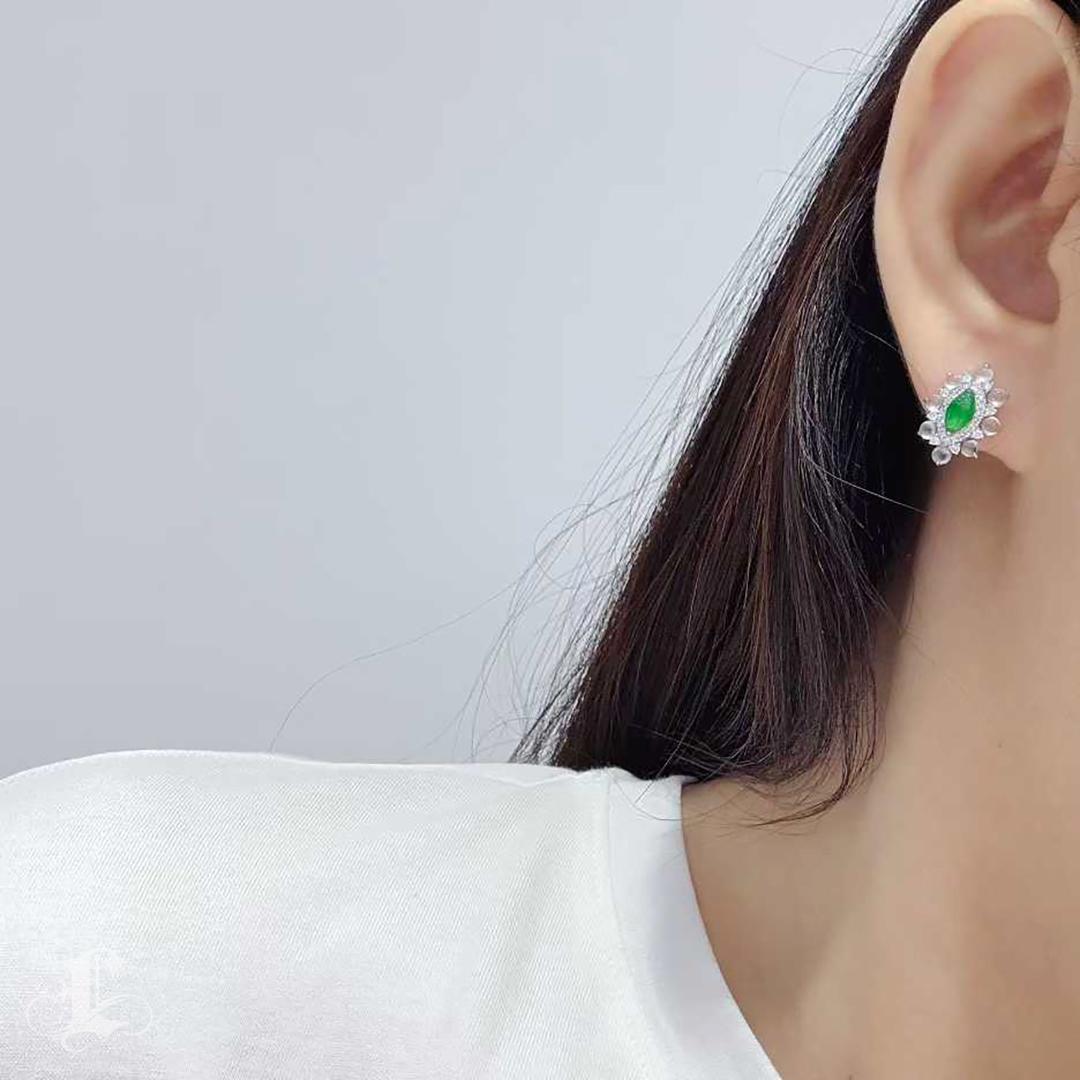 【Jādora】 - Typ A Jadeit & Diamant Südseeperlen Cabrio-Ohrringe im Angebot 6