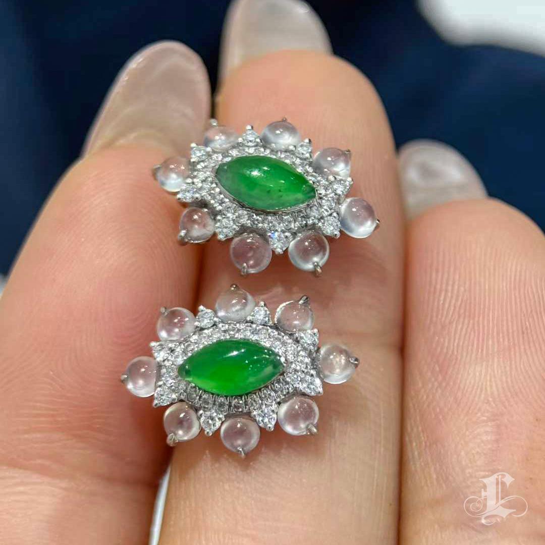 【Jādora】 - Typ A Jadeit & Diamant Südseeperlen Cabrio-Ohrringe im Angebot 2