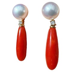 【Jādora】Aurora Akoya & Sardinian Coral Drop Earrings