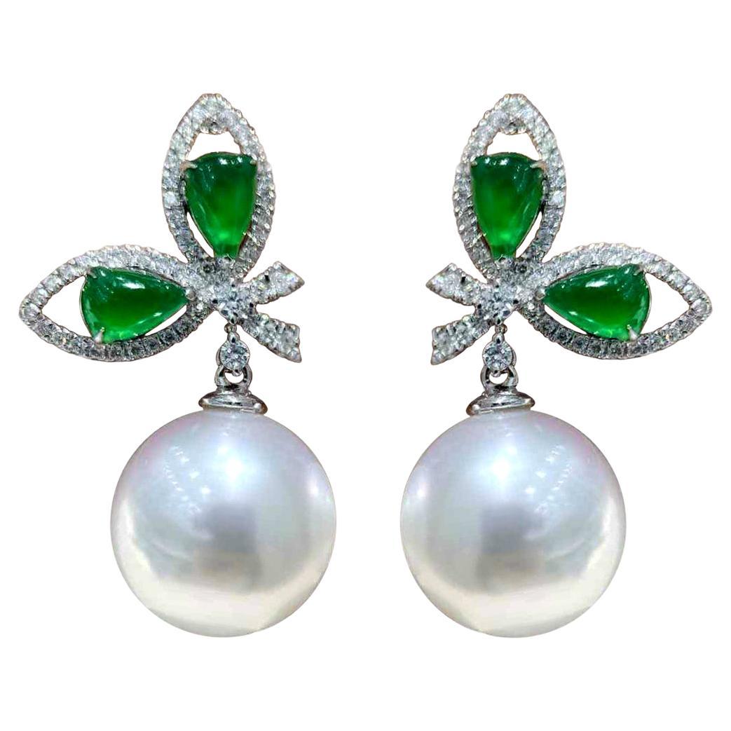 【Jādora】Celestial Jade Ribbon South Sea Pearl and Diamond Earrings