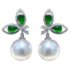 【Jādora】Celestial Jade Ribbon South Sea Pearl and Diamond Earrings