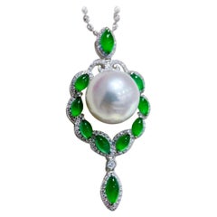 【Jādora】Celestial Jade Wreath South Sea Pearl and Diamond Pendant