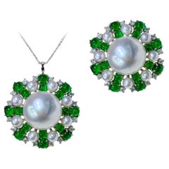 【Jādora】Convertible Emerald Halo South Sea Pearl Diamond Ring Pendant