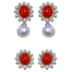 【Jādora】Convertible Sardinian Coral and Akoya Pearl Earrings