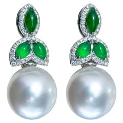 【Jādora】Dewleaf Jade & Diamant Südsee Perlen Ohrringe