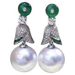 【Crown Radiance】Emerald Bloom Aurora South Sea Pearl Gala Earrings