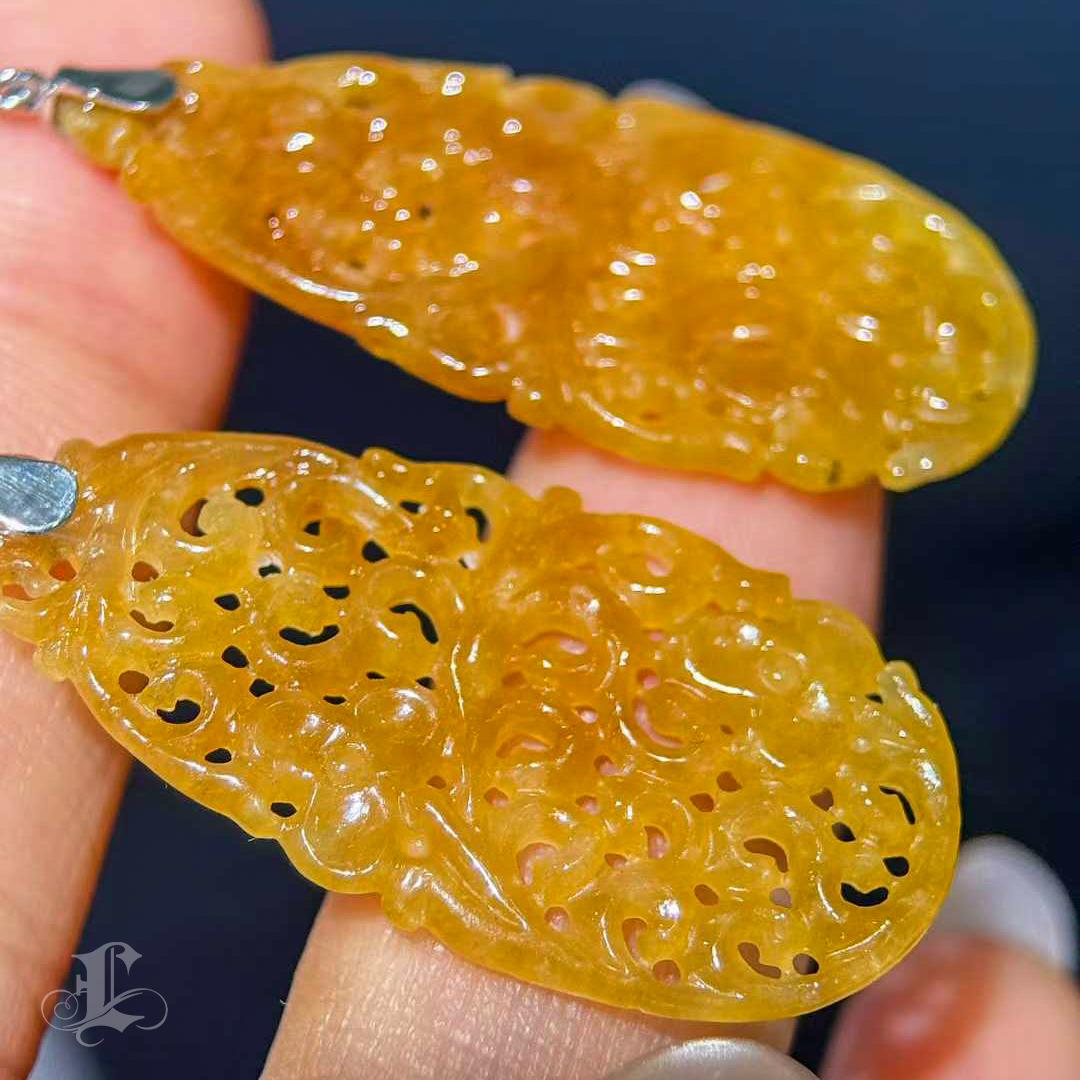 Women's 【Jādora】Golden Radiance Burmese Jadeite Emerald Diamond Earrings For Sale