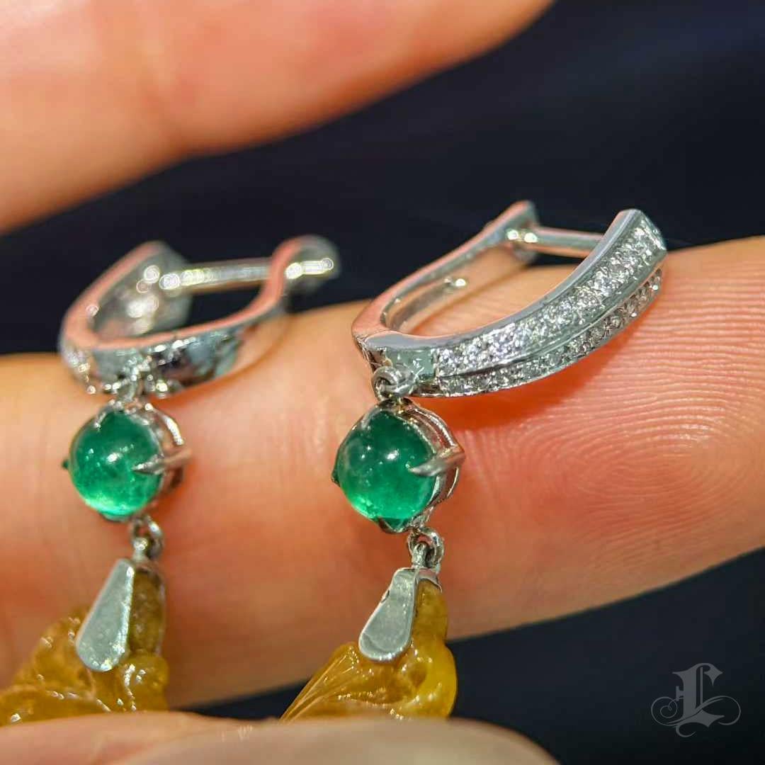 【Jādora】Golden Radiance Burmese Jadeite Emerald Diamond Earrings For Sale 3