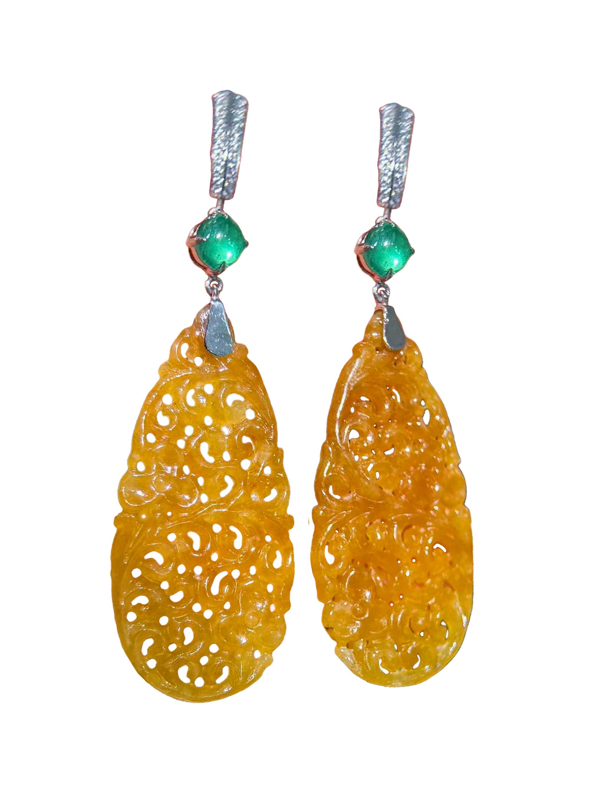【Jādora】Golden Radiance Burmese Jadeite Emerald Diamond Earrings