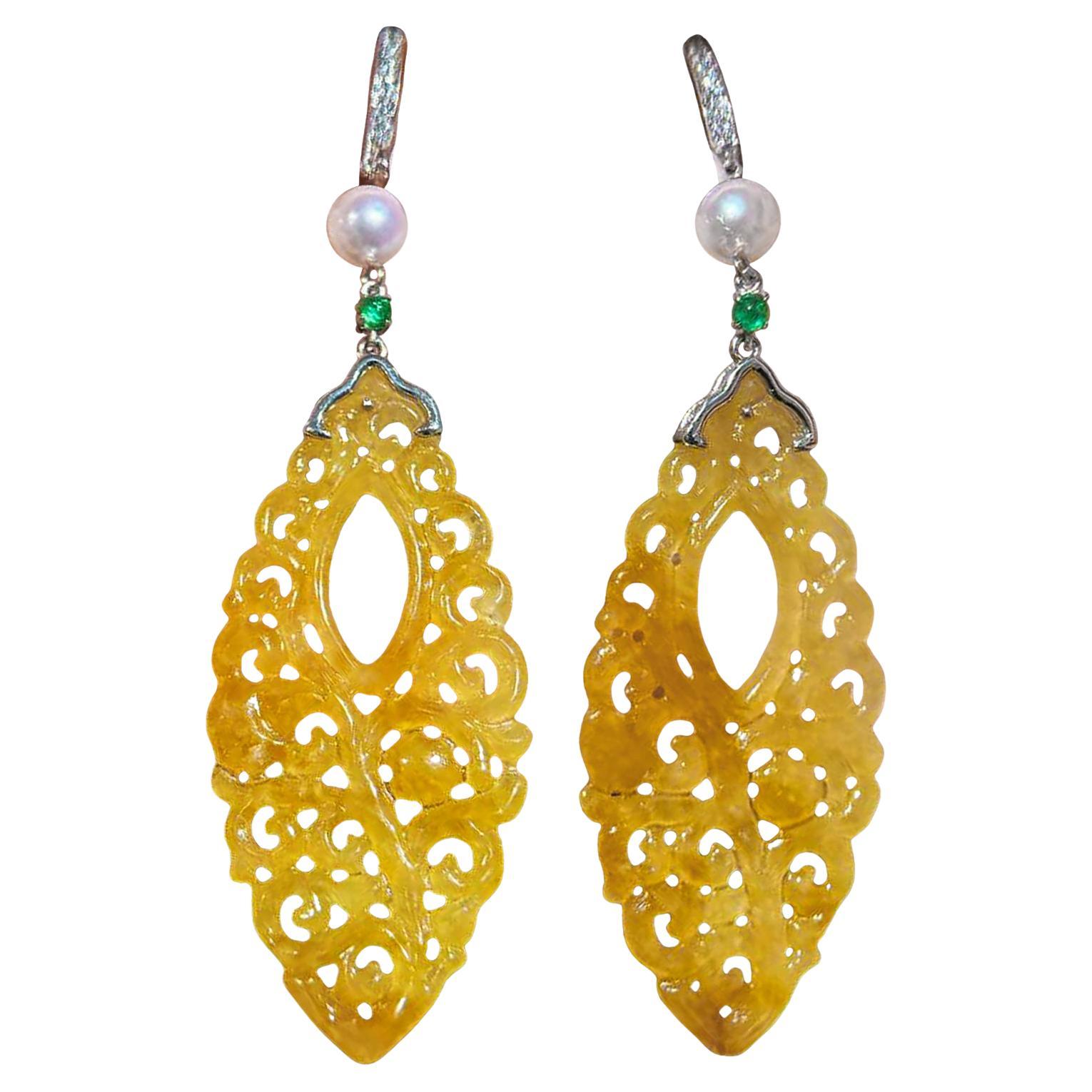 【Jādora】Golden Radiance Burmese Jadeite Emerald Diamond Earrings