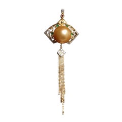 【Jādora】Golden South Sea Pearl Emerald Tassel Pendant