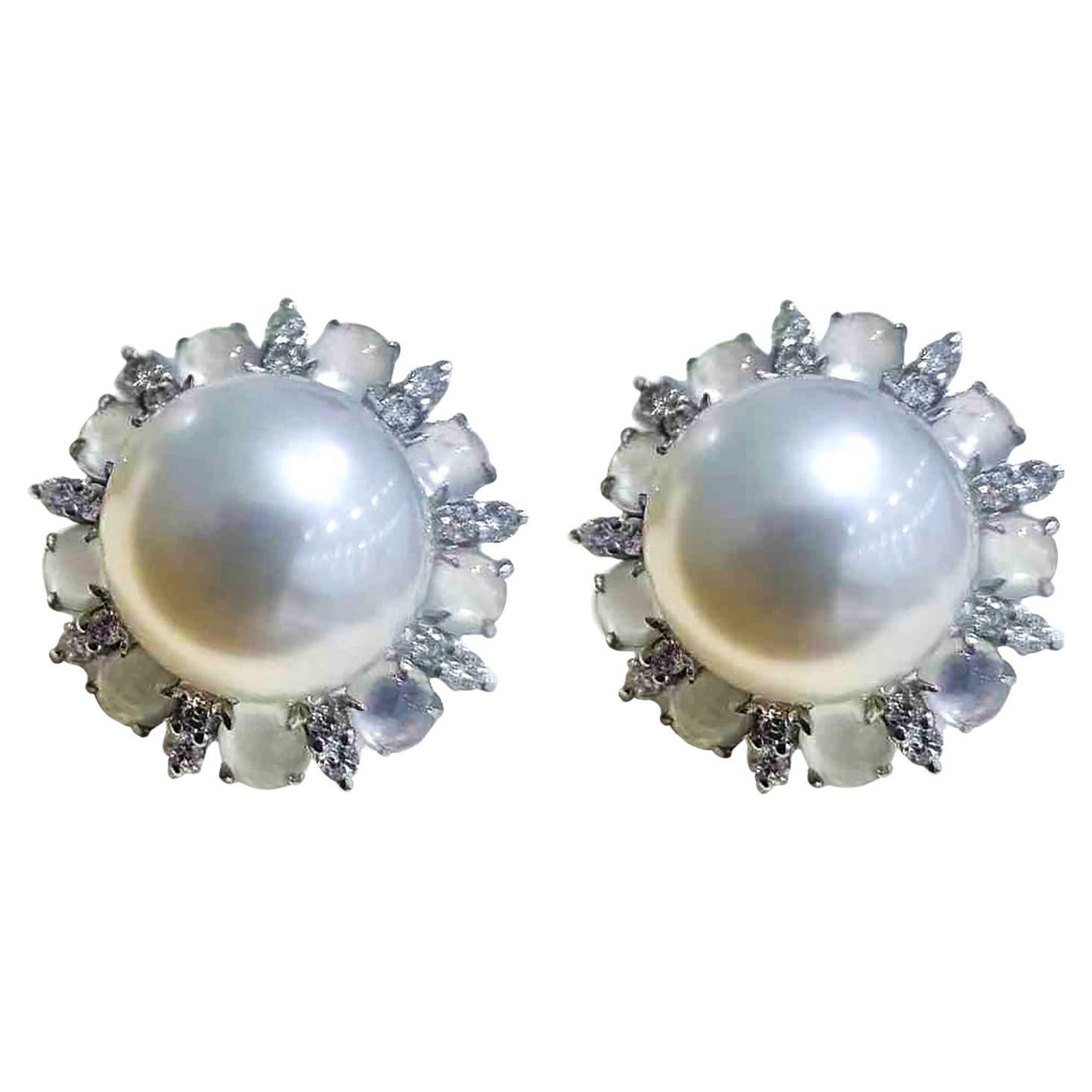 Orecchini con giadeite bianca e perle dei mari del Sud