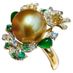 【Crown Radiance】Imperial Blossom South Sea Pearl, Jadeite & Emerald Ring